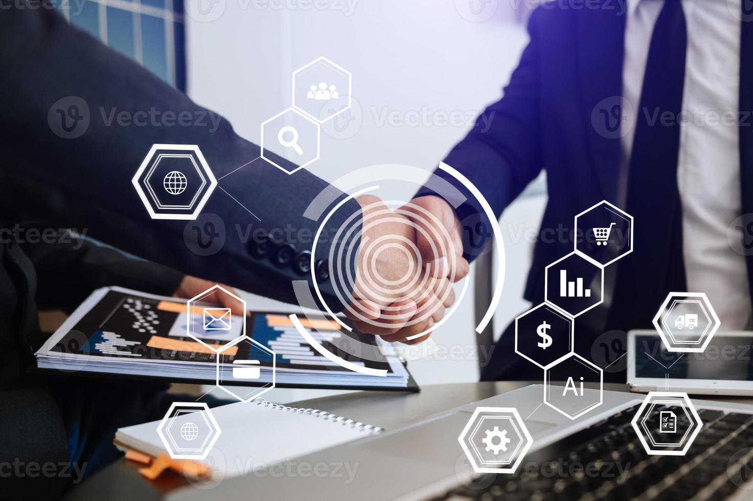Project manager working and update tasks with milestones progress planning and Photo professional investor working