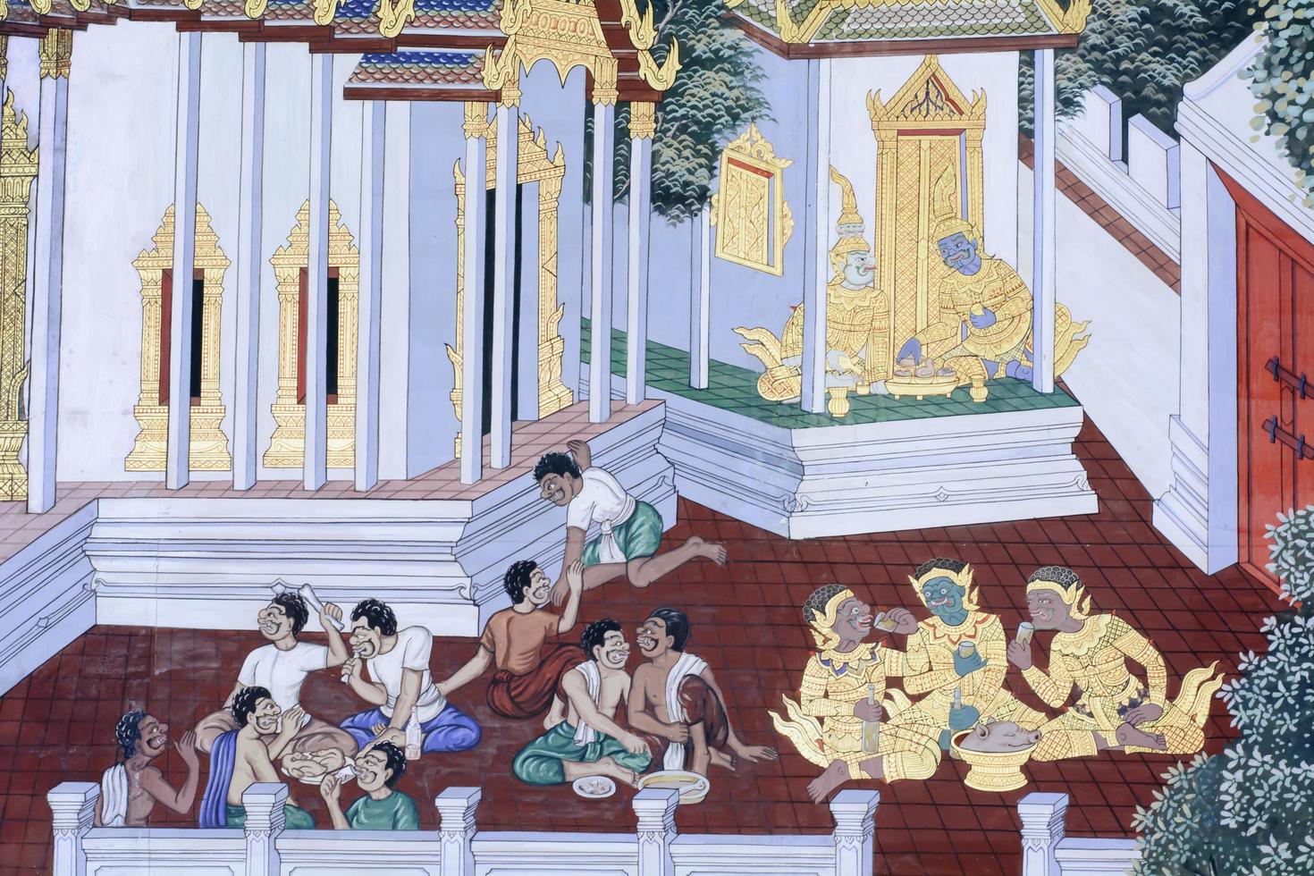 Bangkok, Thailand - JUL 24, 2015 - Mural painting in wat phra kaew, Bangkok Thailand. A place everyone in every religion can be viewed. photo