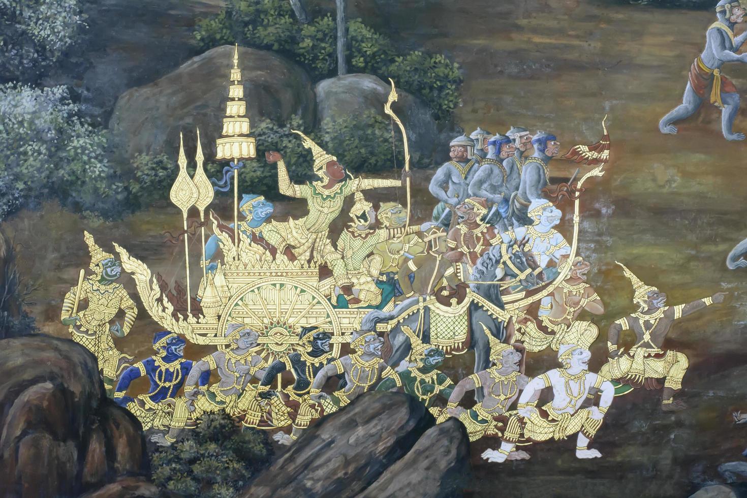 Bangkok, Thailand - JUL 24, 2015 - Mural painting in wat phra kaew, Bangkok Thailand. A place everyone in every religion can be viewed. photo