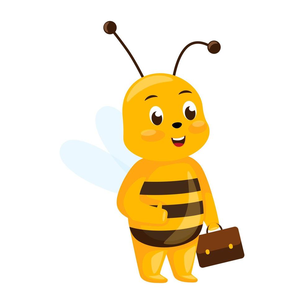 lindo empleado abeja aislado sobre fondo blanco. un personaje de dibujos animados sonriente trabaja en la oficina. vector