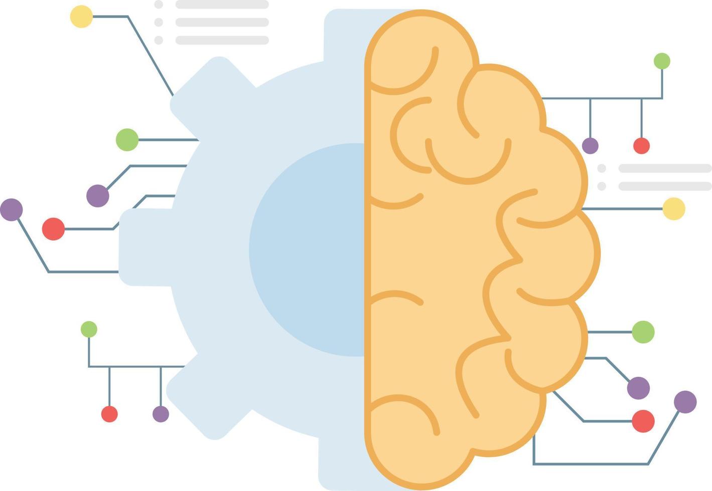 Half brain intelligence and half cog wheel. vector