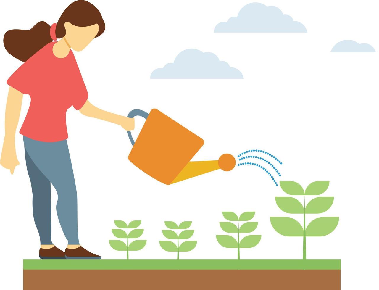 The girl is watering the plants. vector