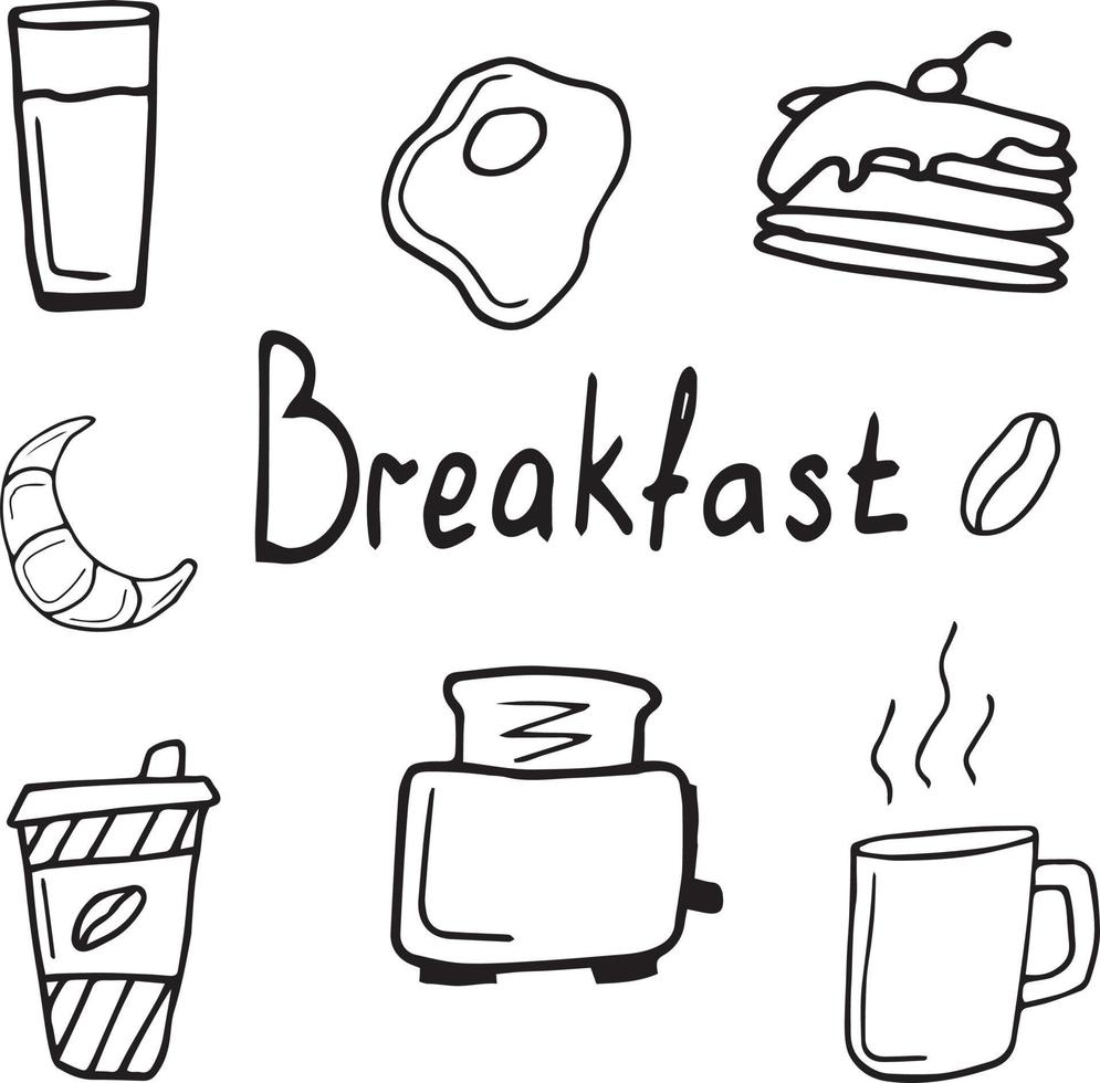 set breakfast doodle vector