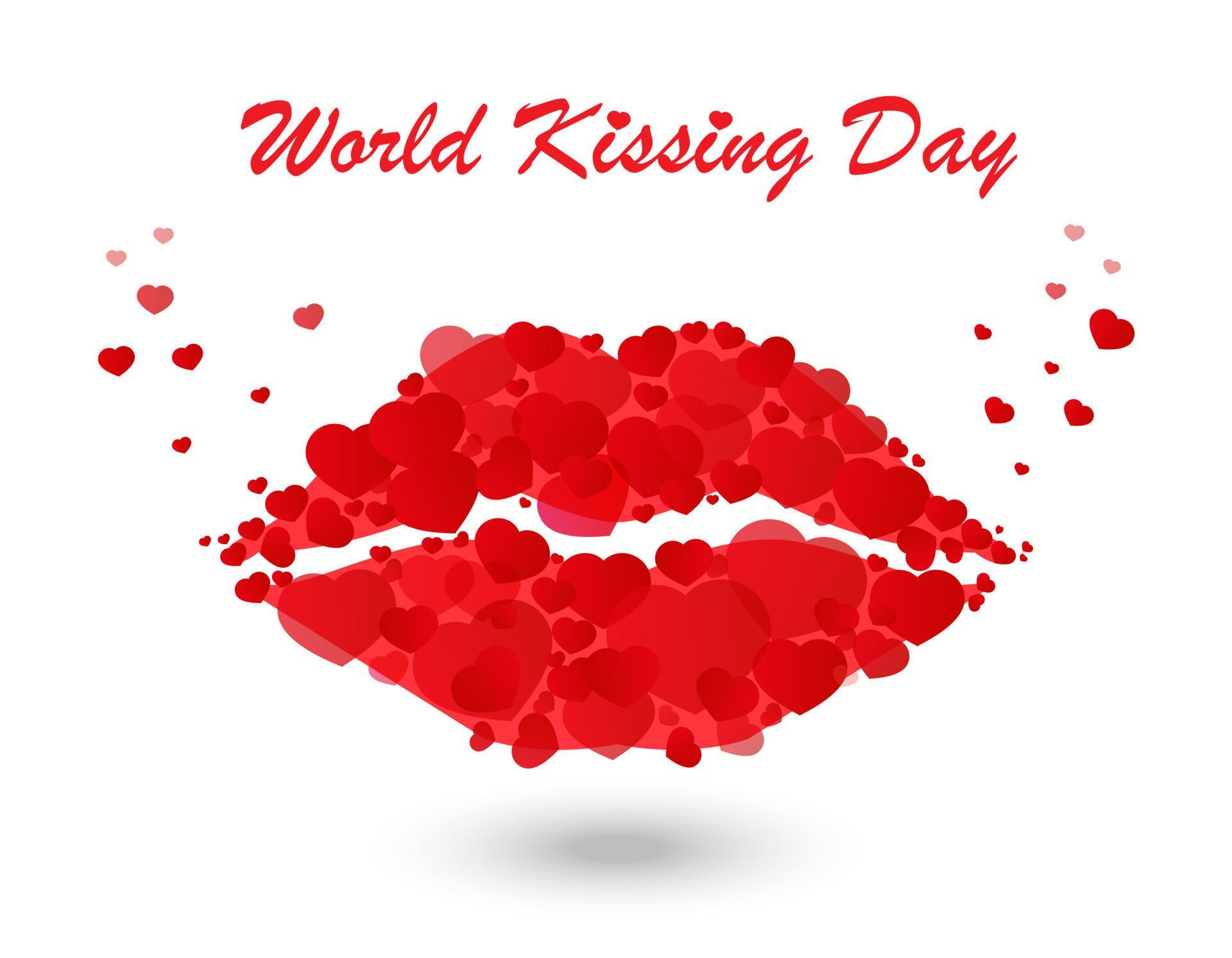 World Kissing Day lettering in lips. Template for card, poster, print