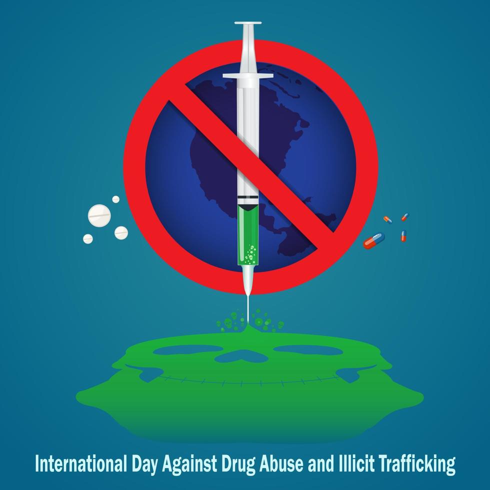 26 de junio cartel del día internacional contra el uso indebido y el tráfico ilícito de drogas. vector. vector