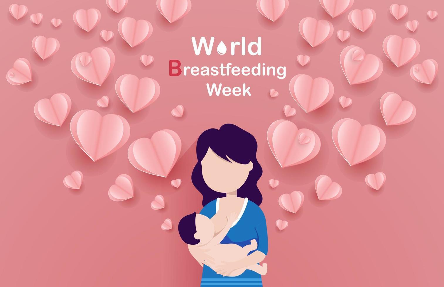 World Breastfeeding Week, 1-7 August. banner, mother day clip art. Child drinks milk from the female breast. vector