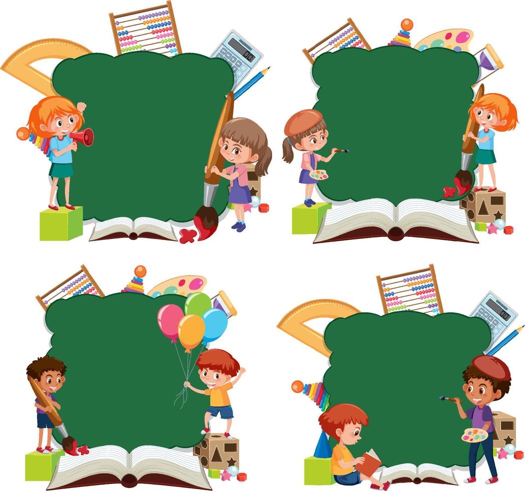 Border template with kids on white background vector