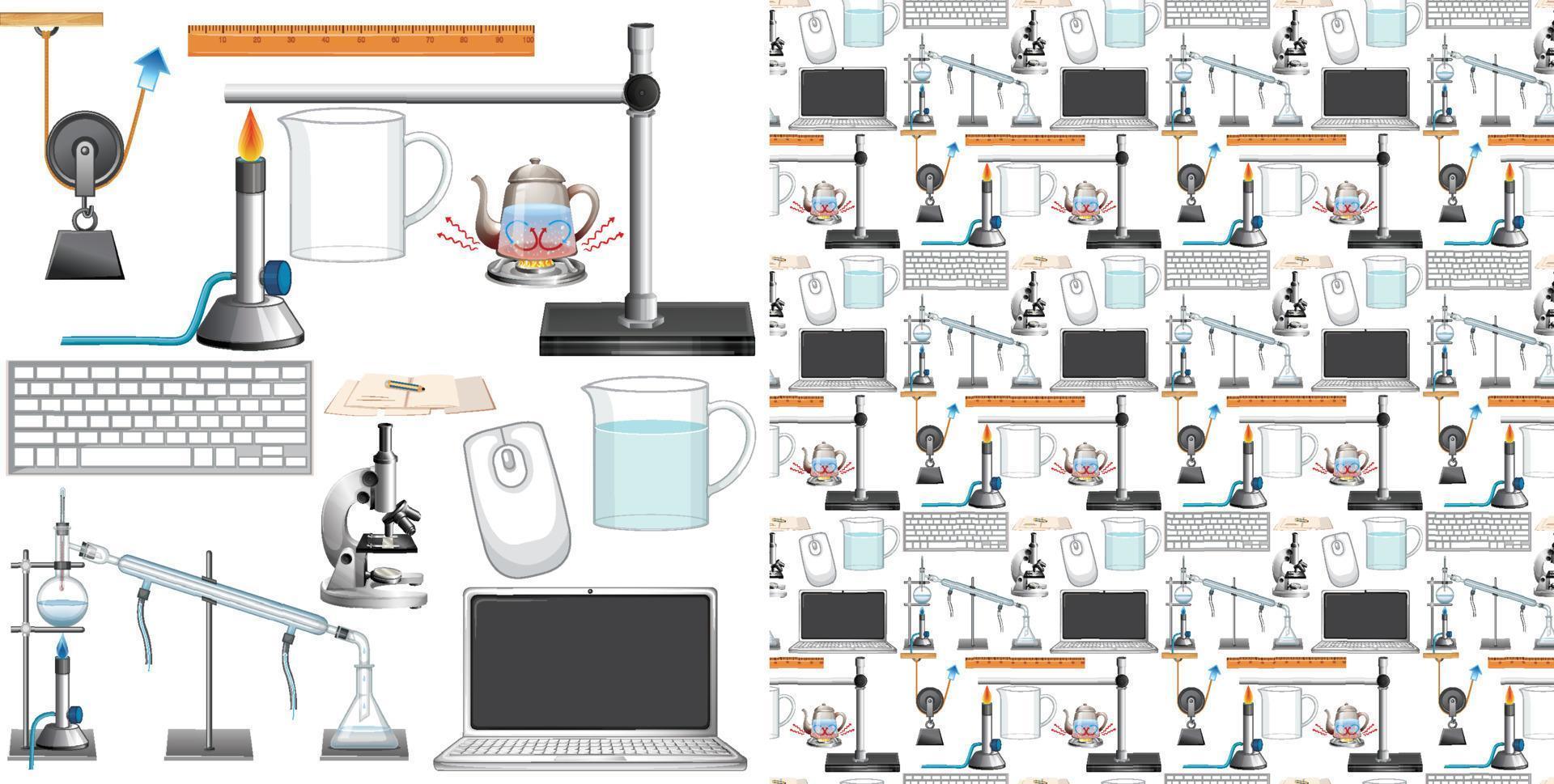 Seamless background with science equipments vector