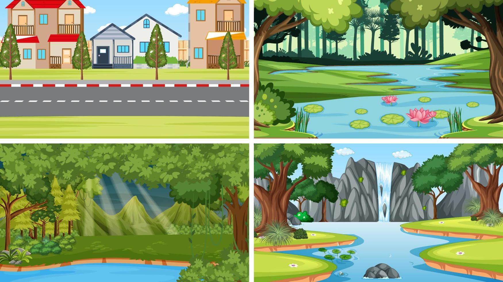 Nature scene with many trees and river vector