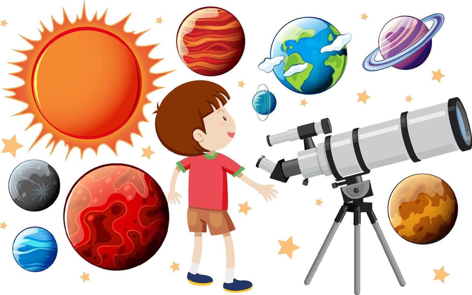 Set of different planets and cartoon character vector