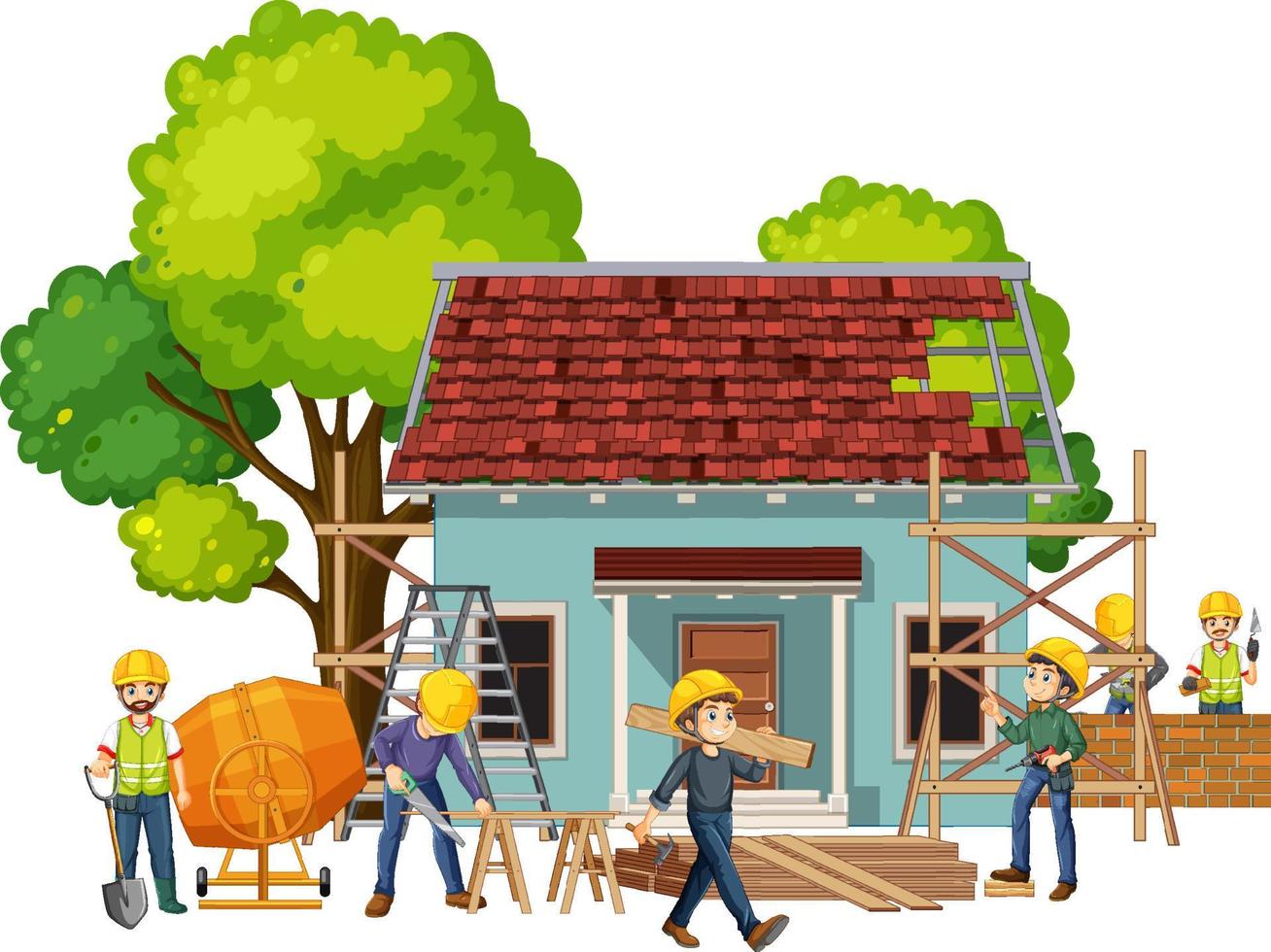 Isolated construction site with workers vector