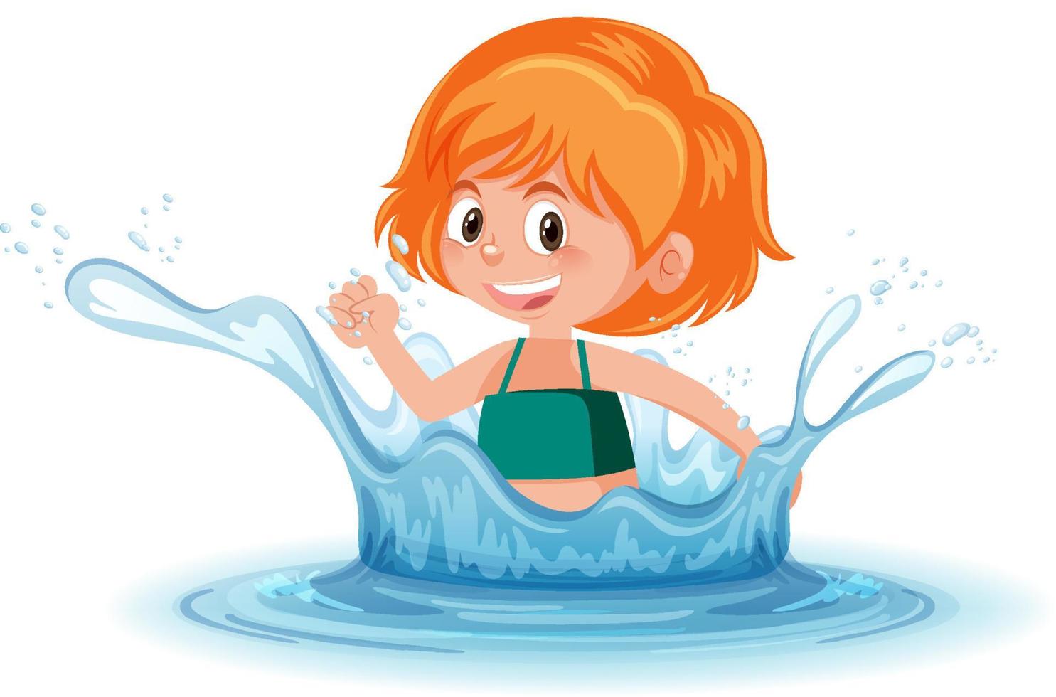 A water splash with fun girl on white background vector