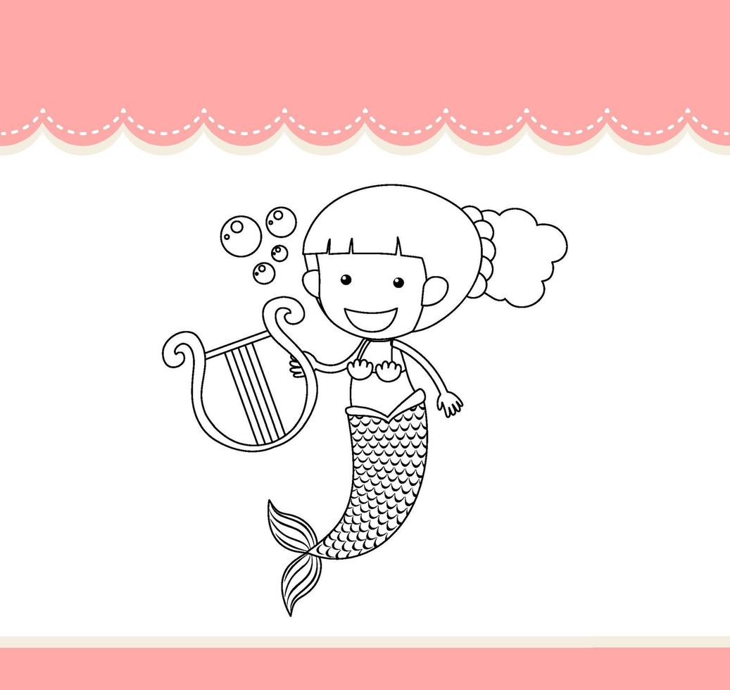 Worksheets template with mermaid outline vector