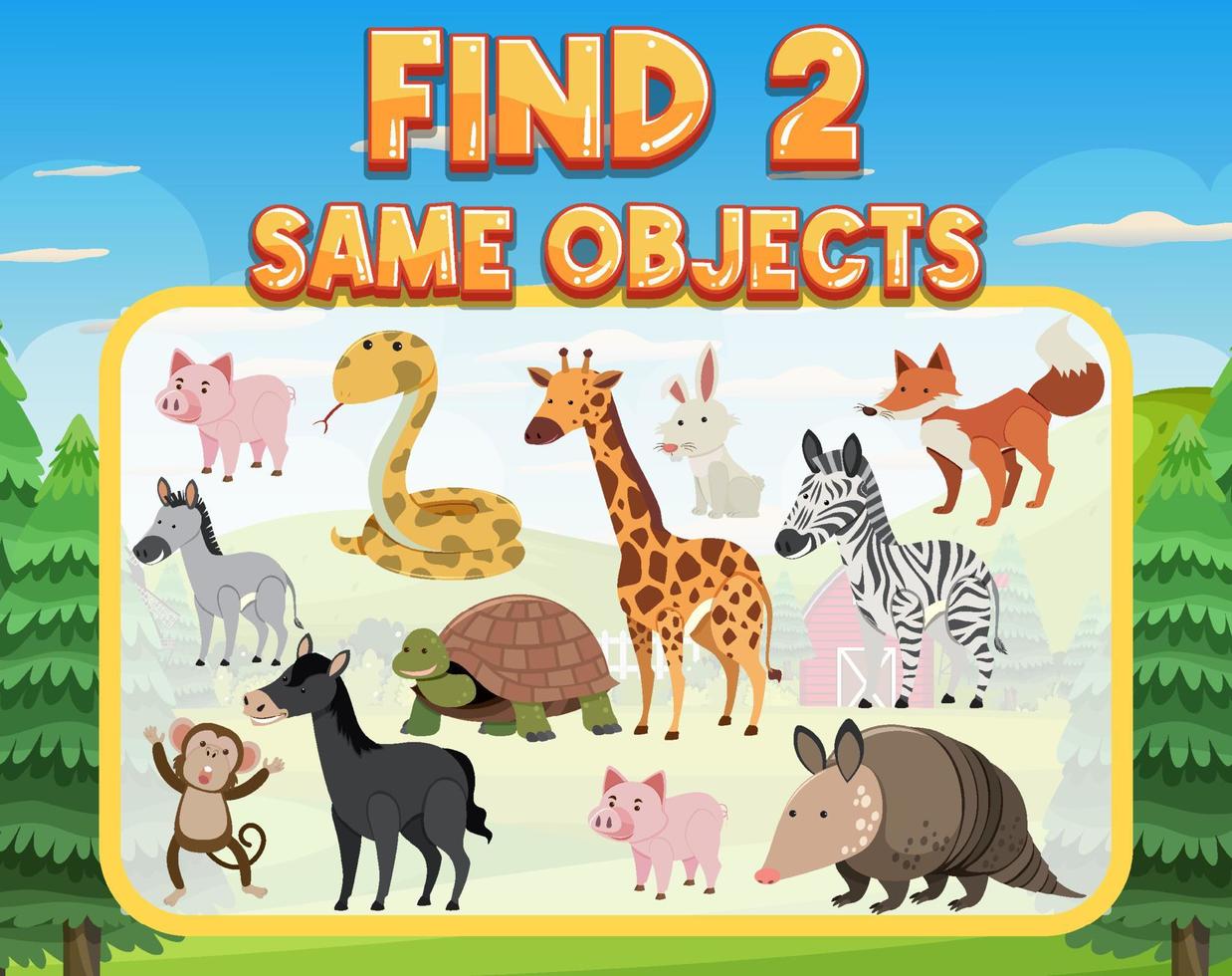 Find 2 same object worksheet for children vector