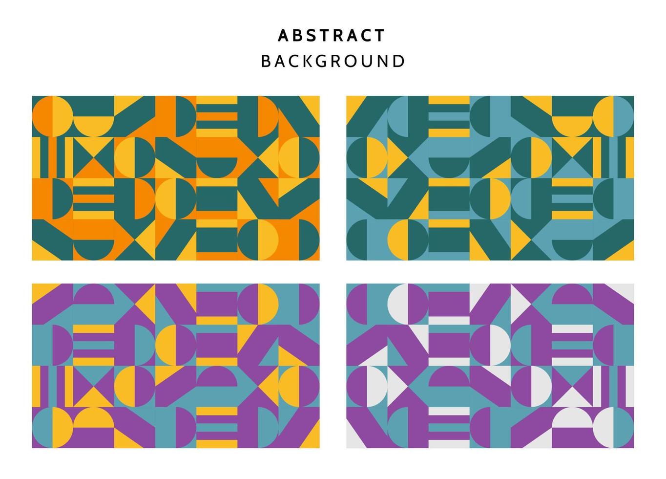 Swiss Bauhaus geometric pattern background, vector abstract circle, triangle and square lines art. Yellow, blue, red and green color, trendy Bauhaus pattern backgrounds set