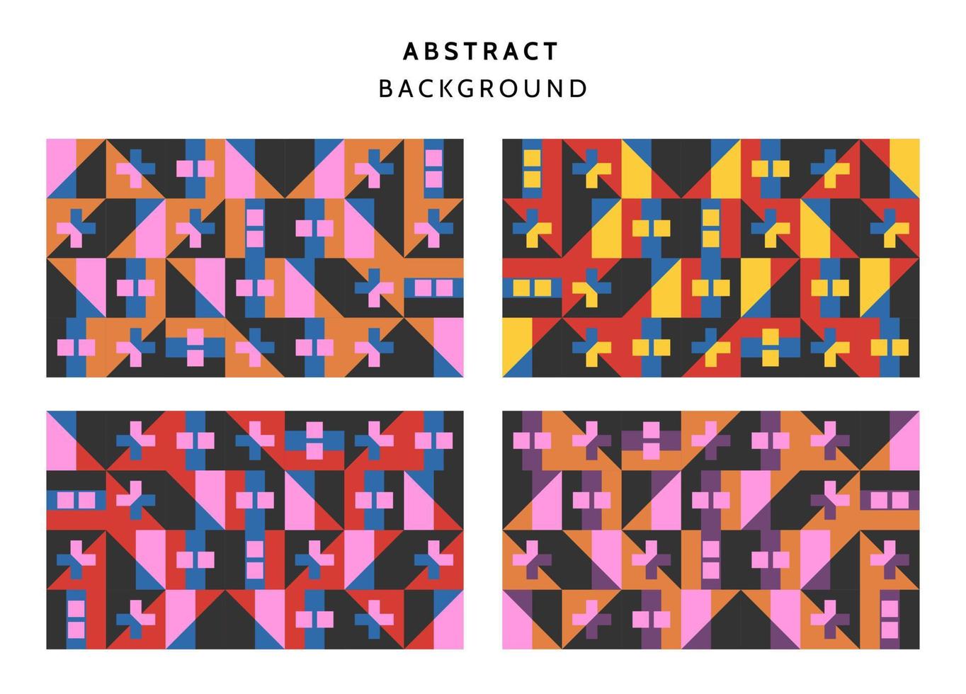 Swiss Bauhaus geometric pattern background, vector abstract circle, triangle and square lines art. Yellow, blue, red and green color, trendy Bauhaus pattern backgrounds set