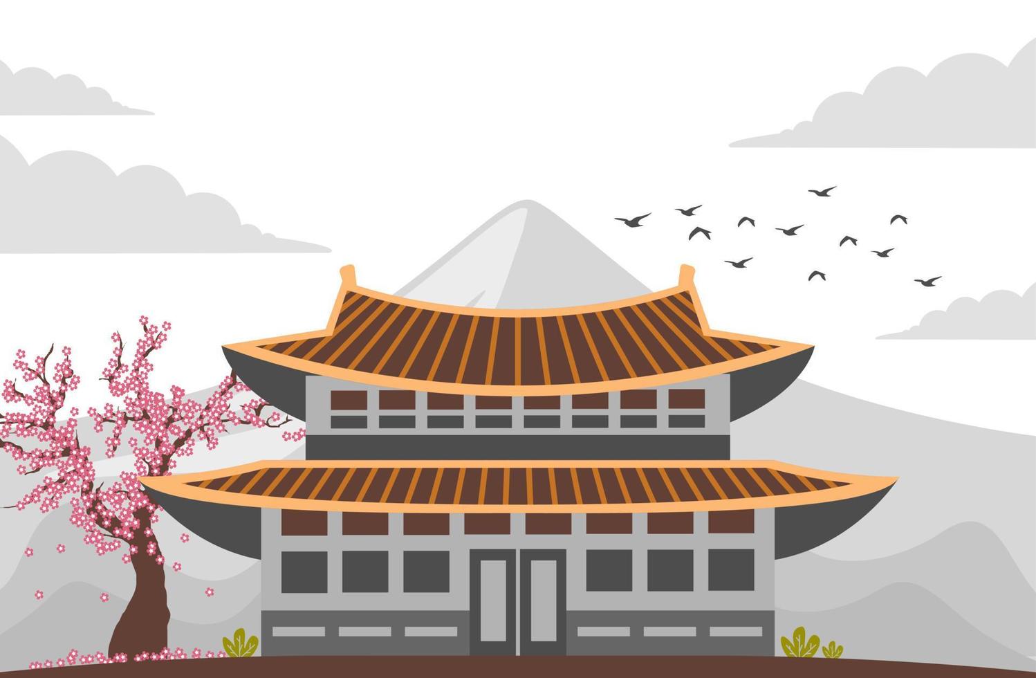 Hanok illustration of korean traditional place Premium Vector