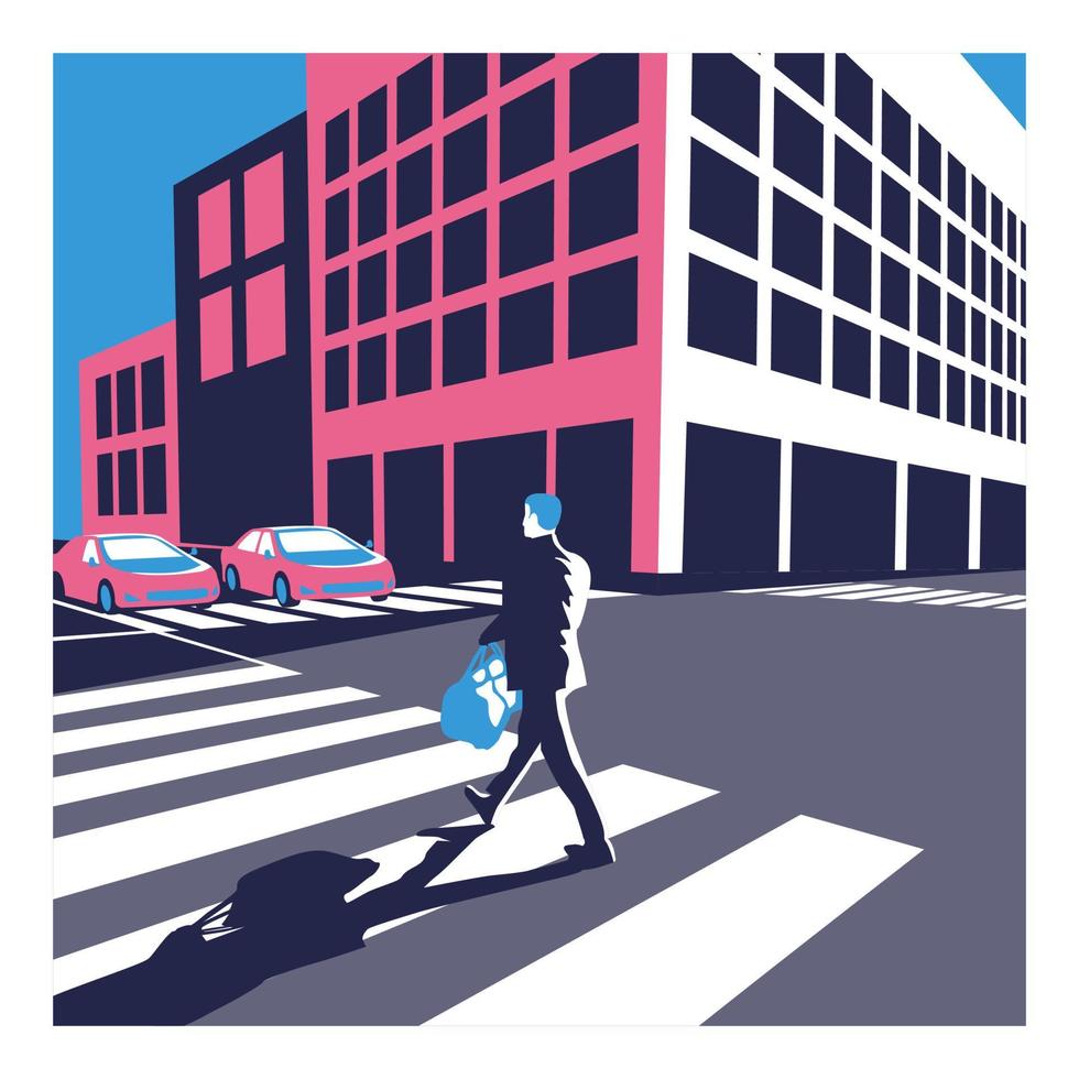 Business man walking street flat design illustration vector