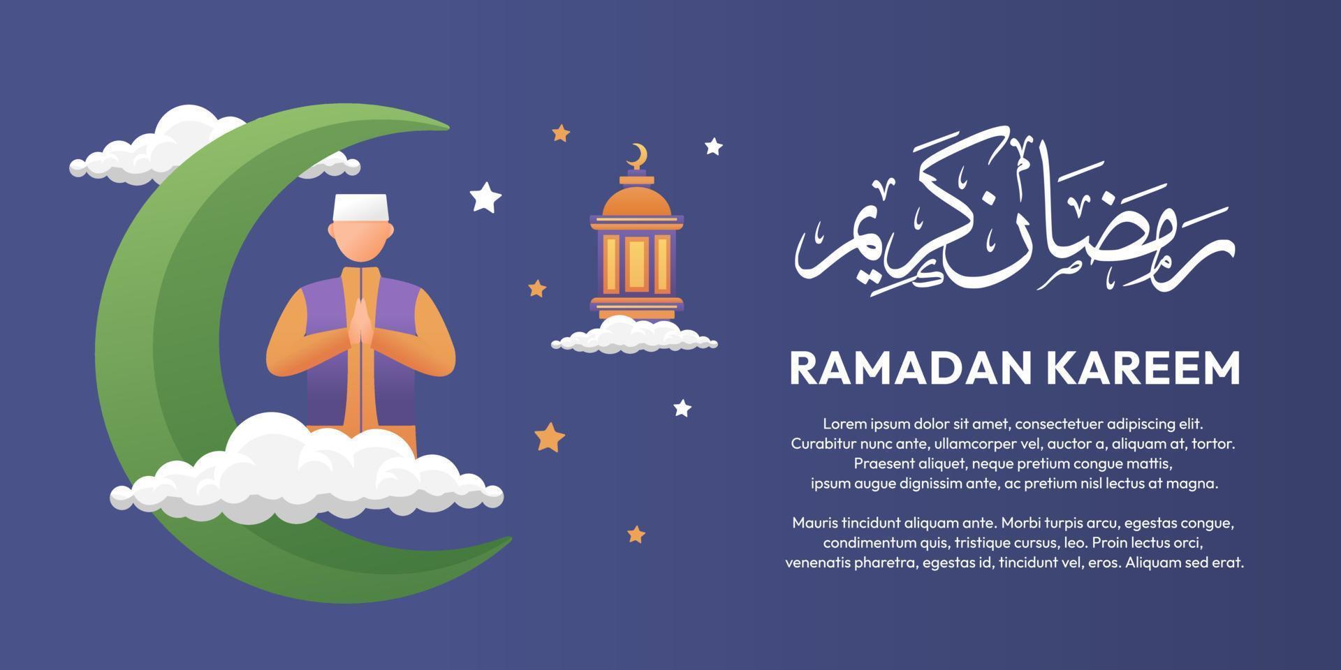 Islamic flat design illustration for happy eid fitr or adha mubarak and ramadan vector