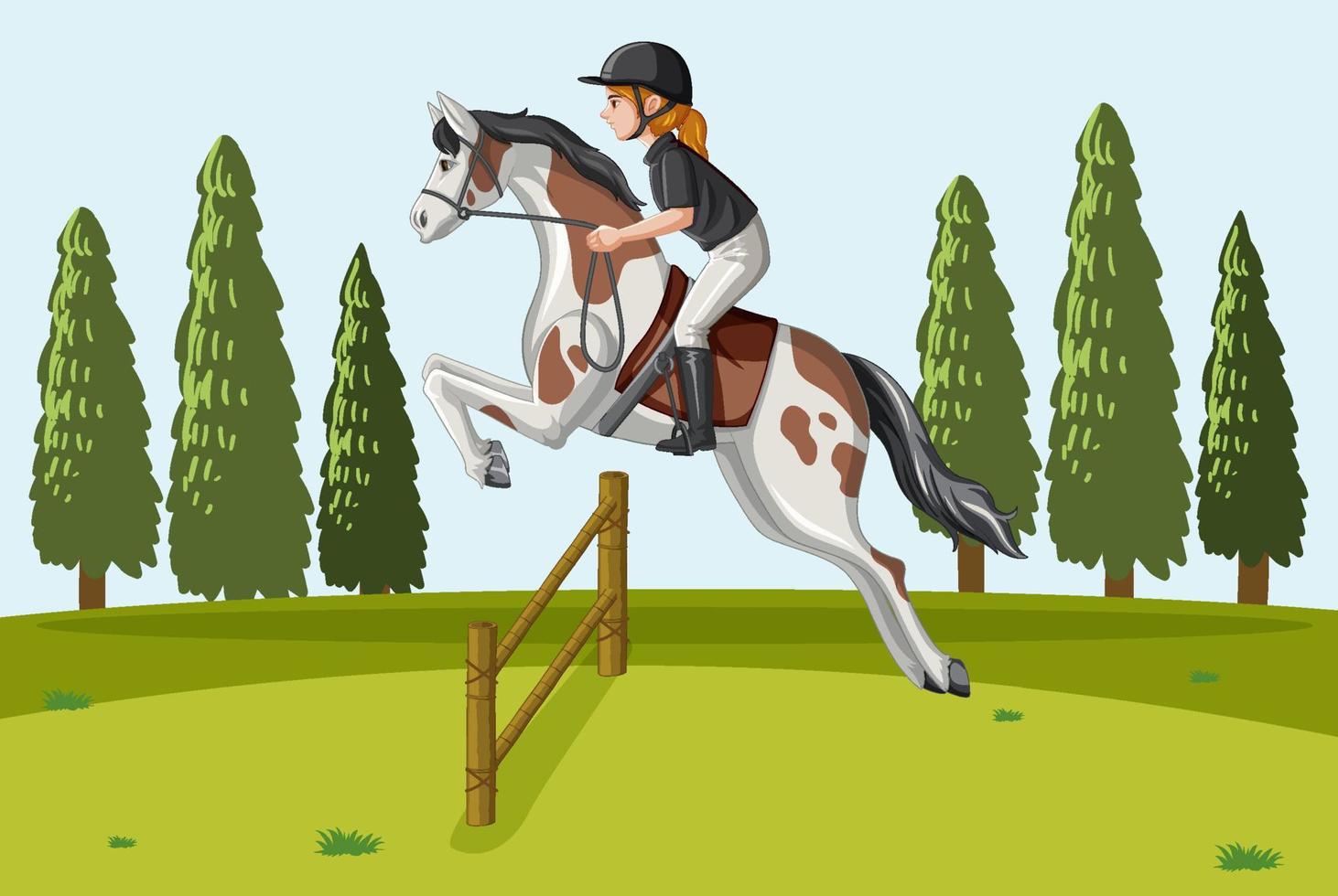 Outdoor background with a woman riding horse vector
