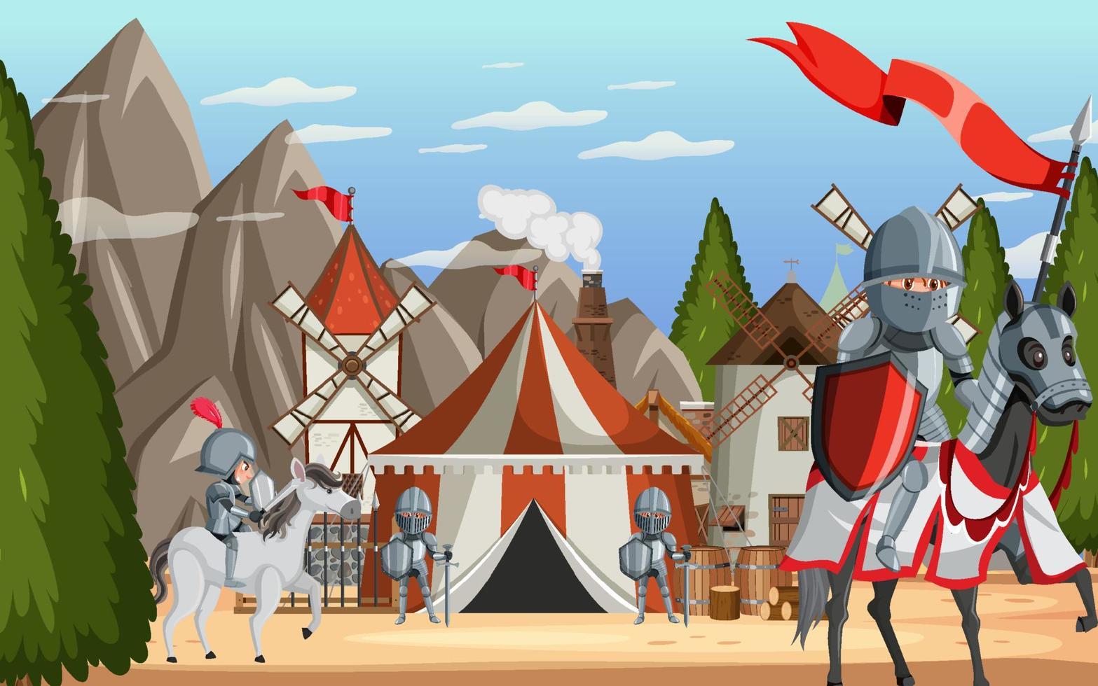 campamento medieval militar con carpa vector