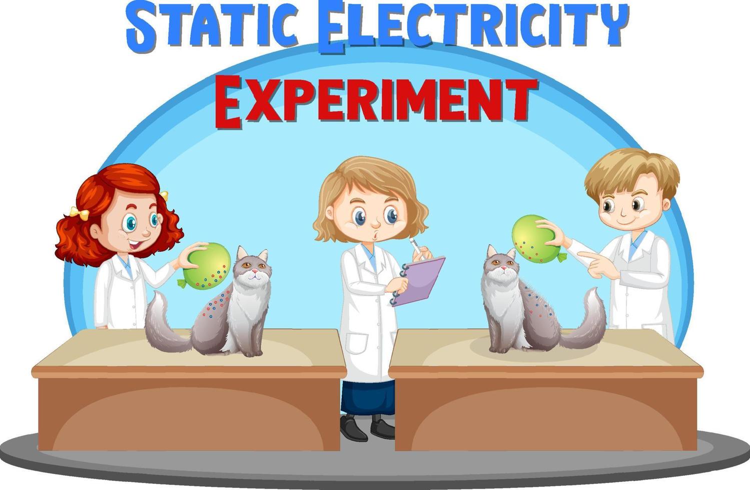 Static electricity experiment with cat and balloon vector