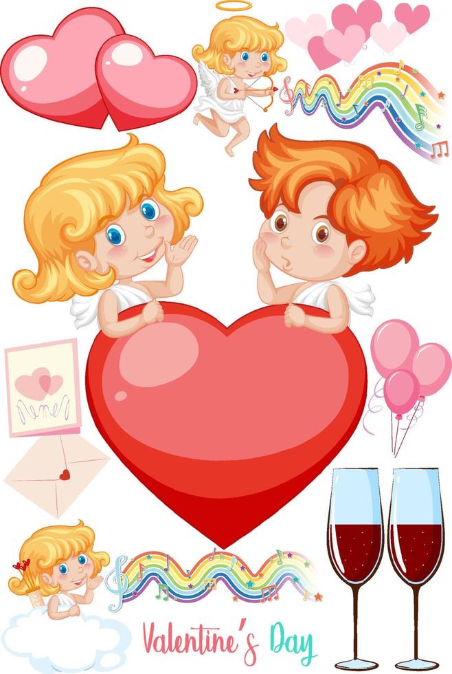 Valentine theme with cupid and rainbow vector