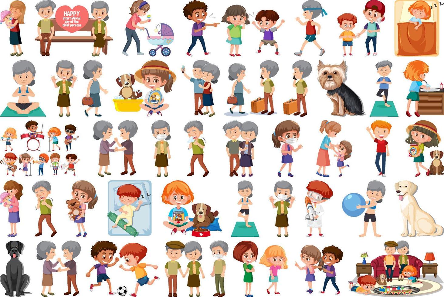 Set of different activities people in cartoon style vector