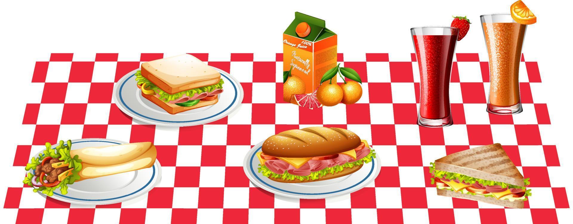 set de comida y bebida para picnic vector