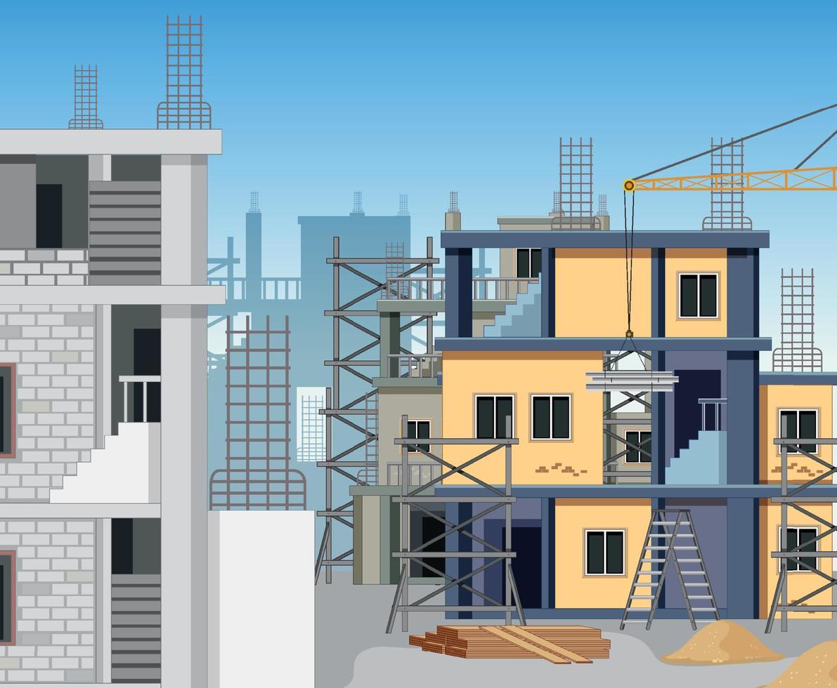 Building construction site scene vector