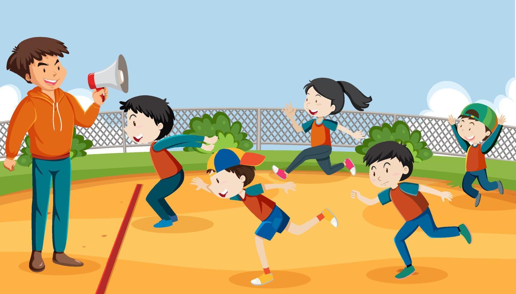 Kids playing red light green light game vector