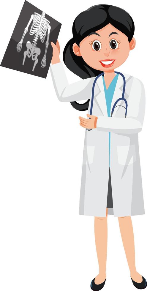 A doctor holding x-ray film cartoon character on white background vector