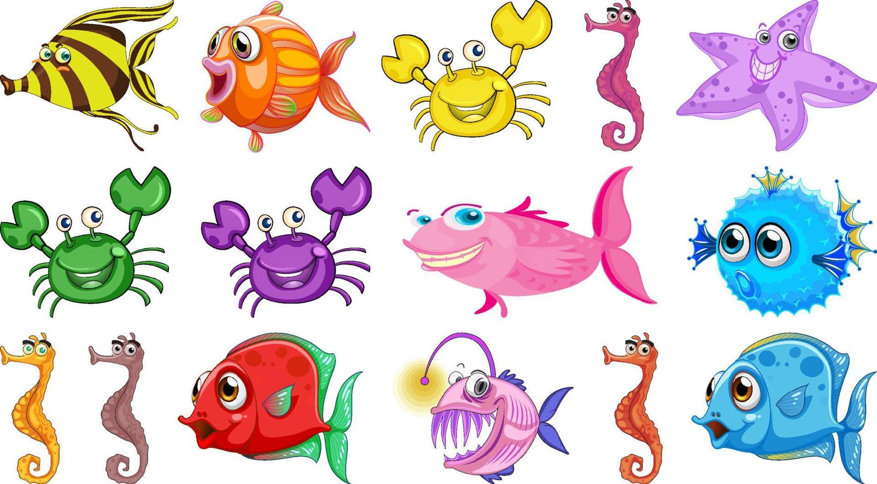 colección de dibujos animados de animales marinos vector