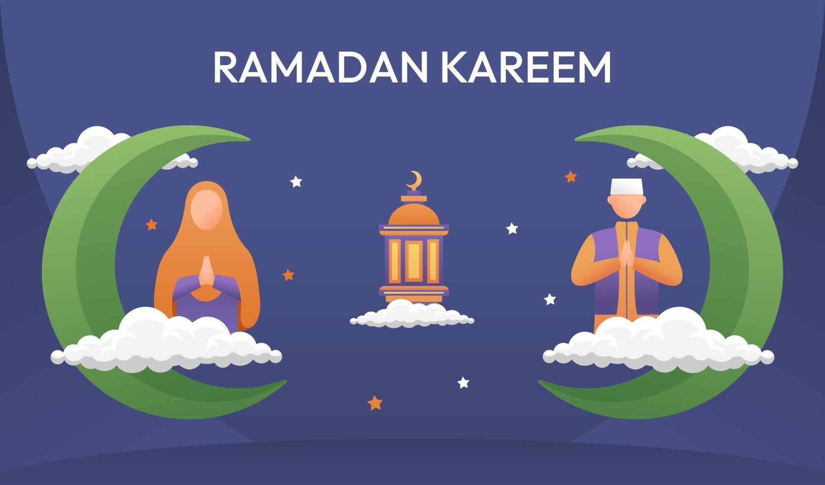 Islamic flat design illustration for happy eid fitr or adha mubarak and ramadan vector