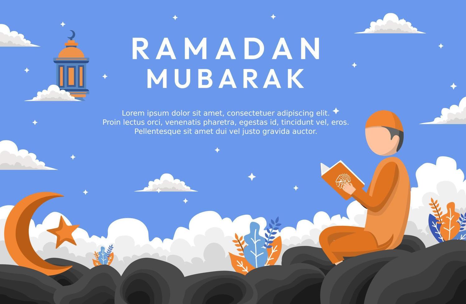 Islamic flat design illustration for happy eid fitr or adha mubarak and ramadan vector