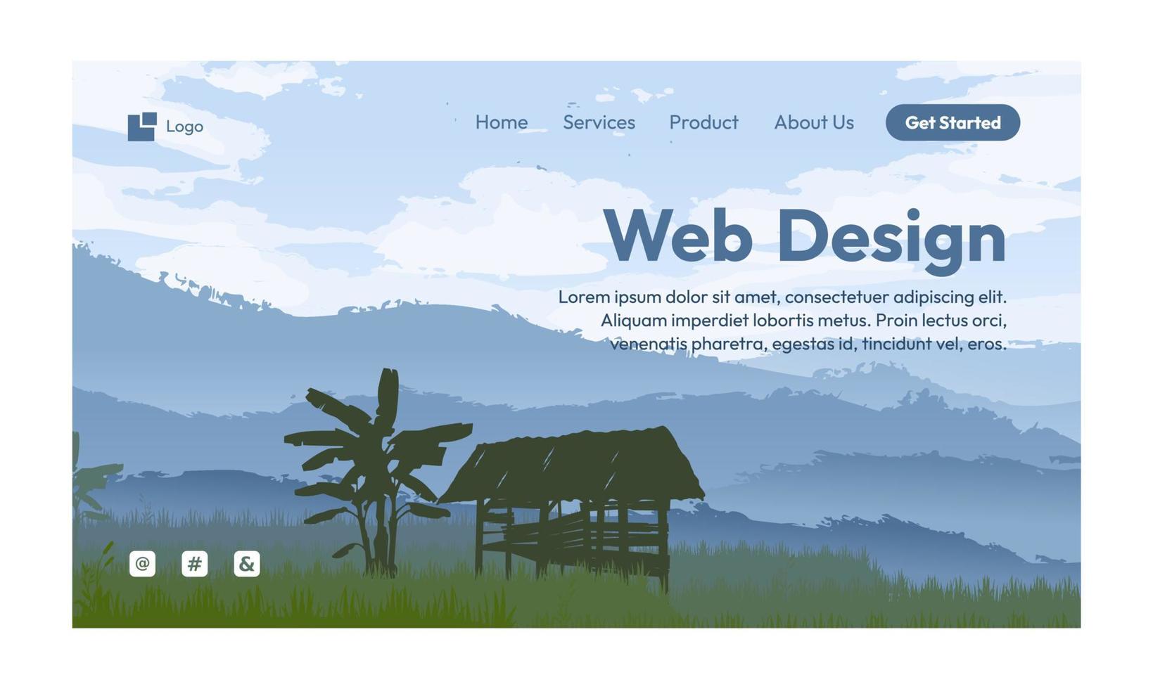 diseño web naturaleza paisaje diseño plano landing page vector