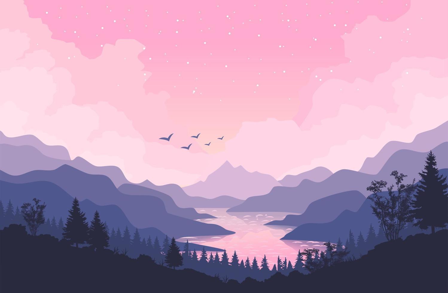 Beautiful vector landscape illustration peaceful