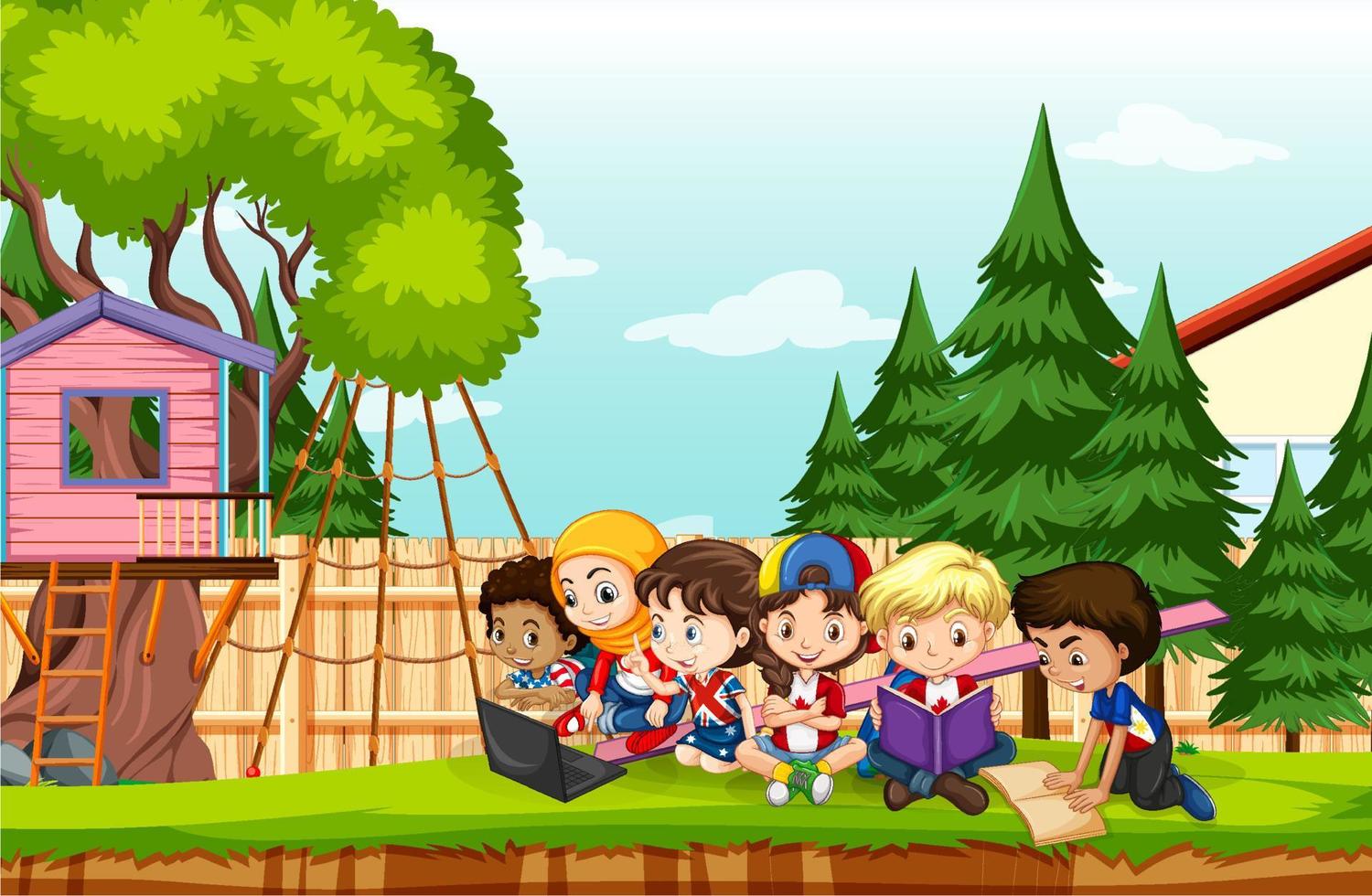 Outdoor park scene with children vector