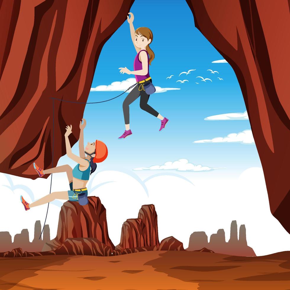 Rock climber on cliff outdoor scene vector