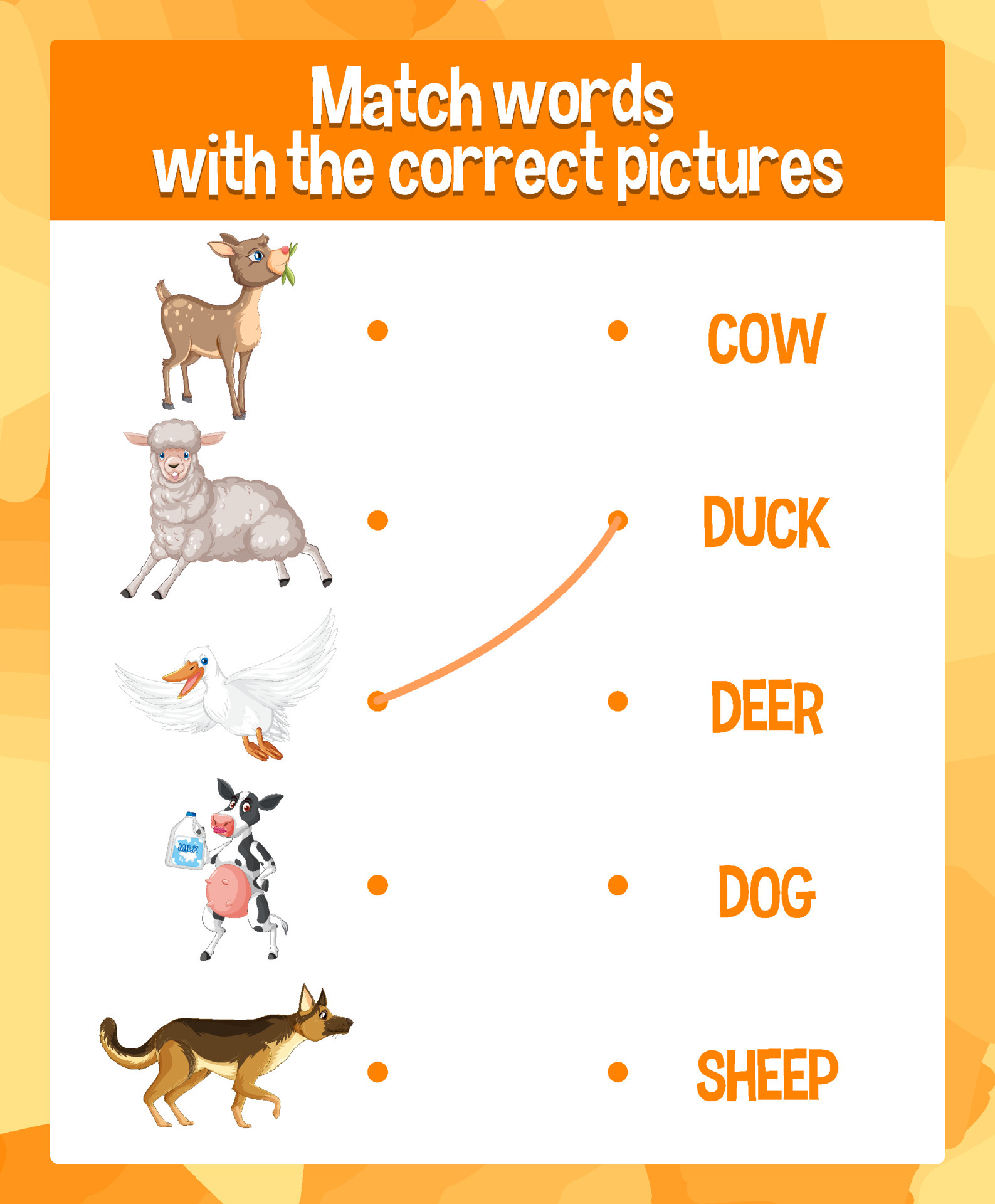 Word to picture matching animal worksheet for children 7012429 Vector Art  at Vecteezy