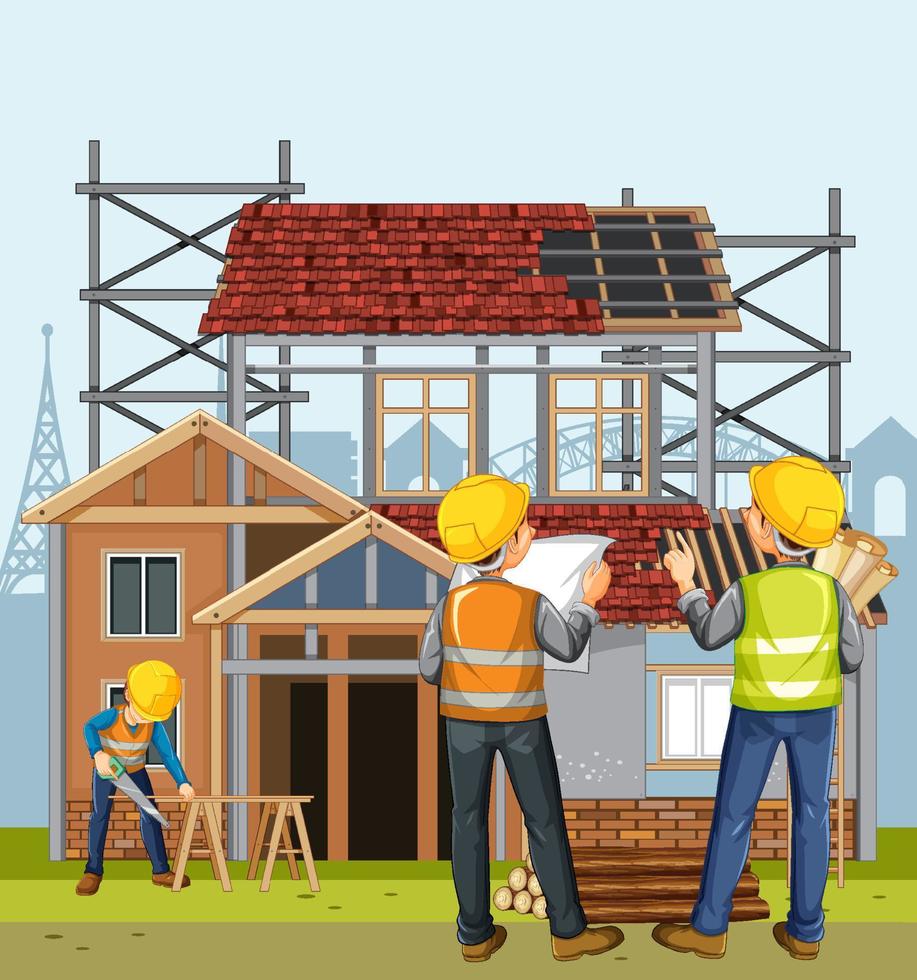 Cartoon scene of building house construction site vector