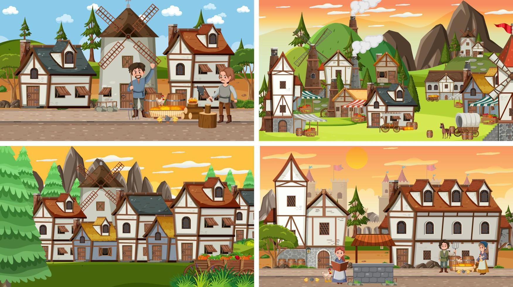 Set of different scene medieval vector