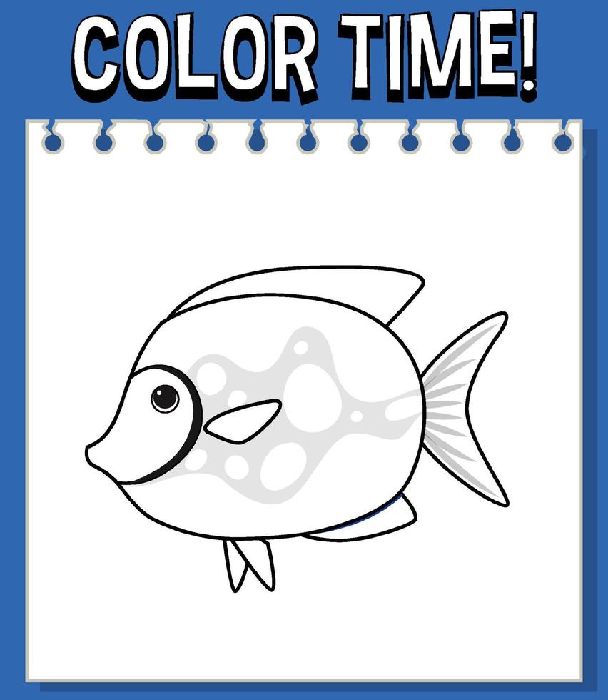 Worksheets template with color time text and fish outline vector