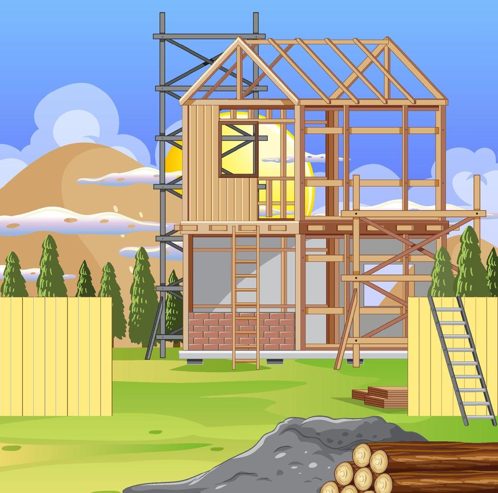 Building construction site scene vector