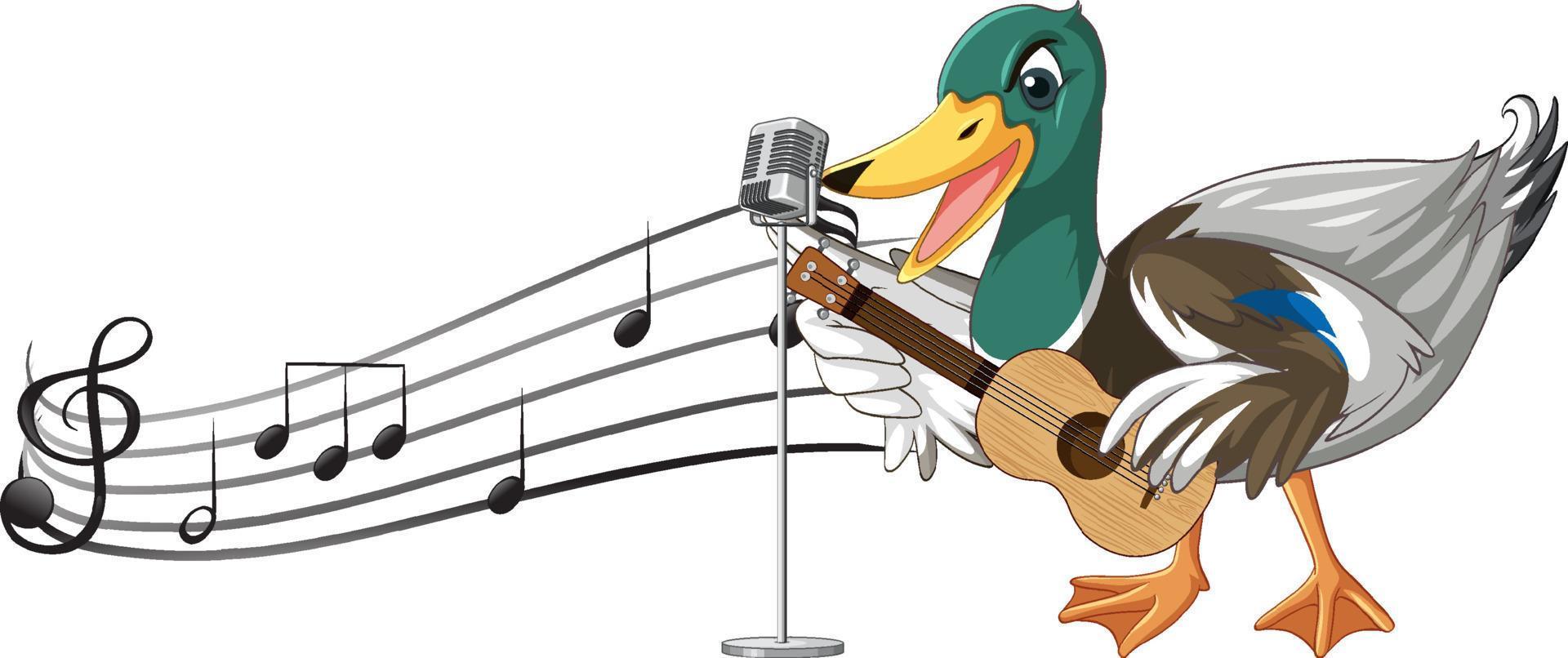 The duck play guitar, ukulele with music note vector