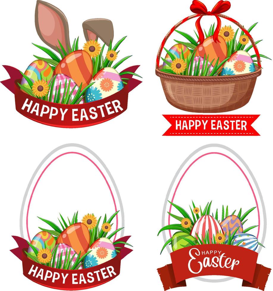 feliz día de pascua con conejito y huevos vector