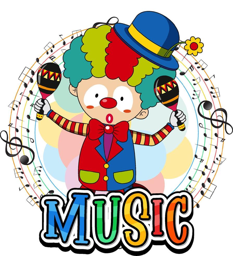 Clown shaking maracas with music notes on white background vector