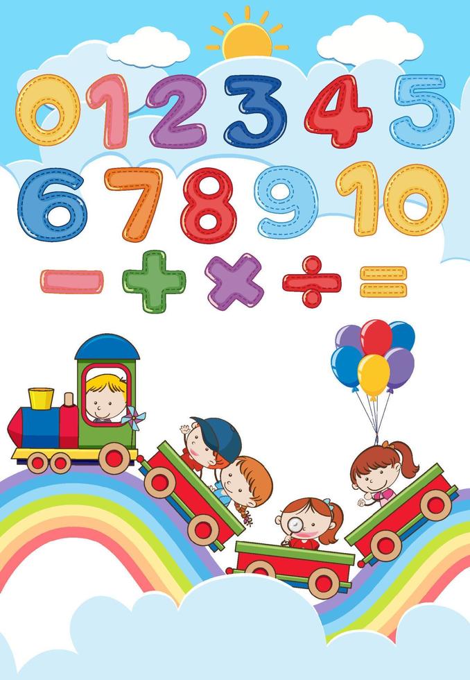contando números del 0 al 9 y símbolos matemáticos para niños vector