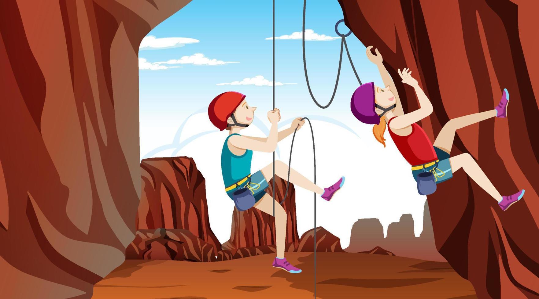 Outdoor rock climbing scene vector