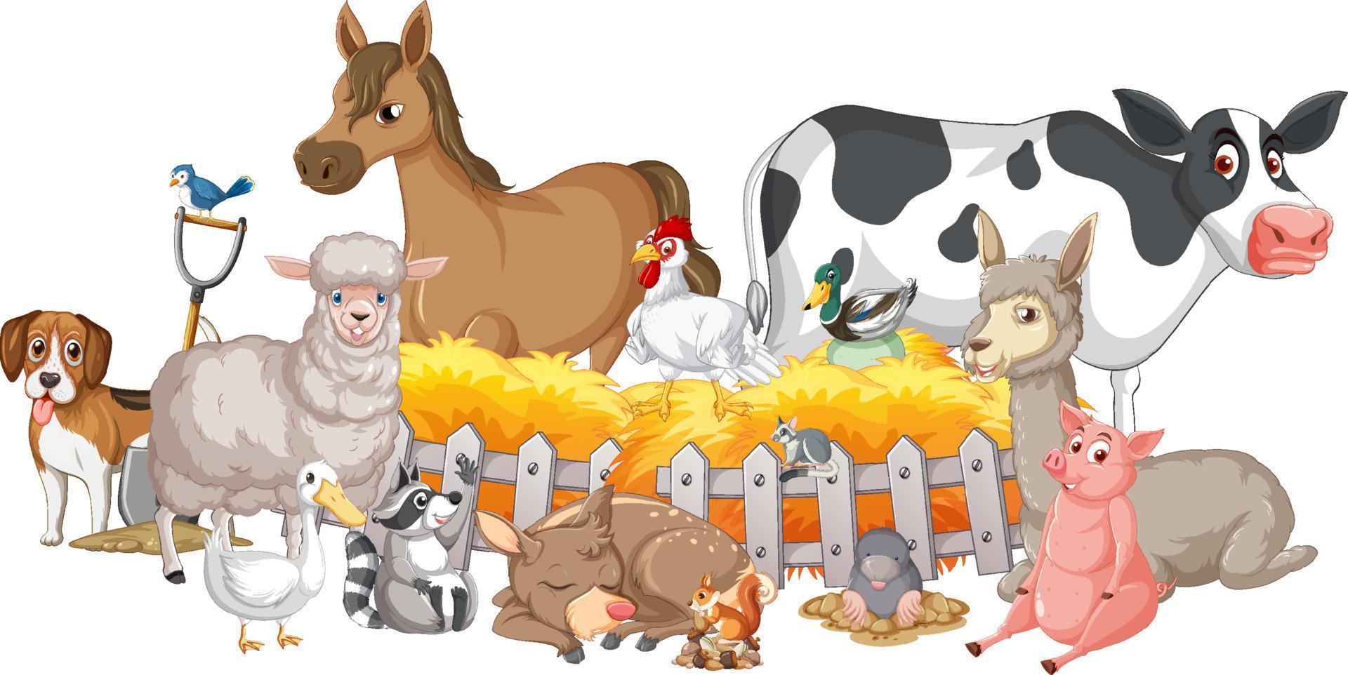 Farm animals sitting by the fence vector